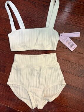 Ribbed High-Waist Bralette Set — Cream